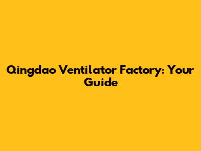 Qingdao Ventilator Factory: Your Guide